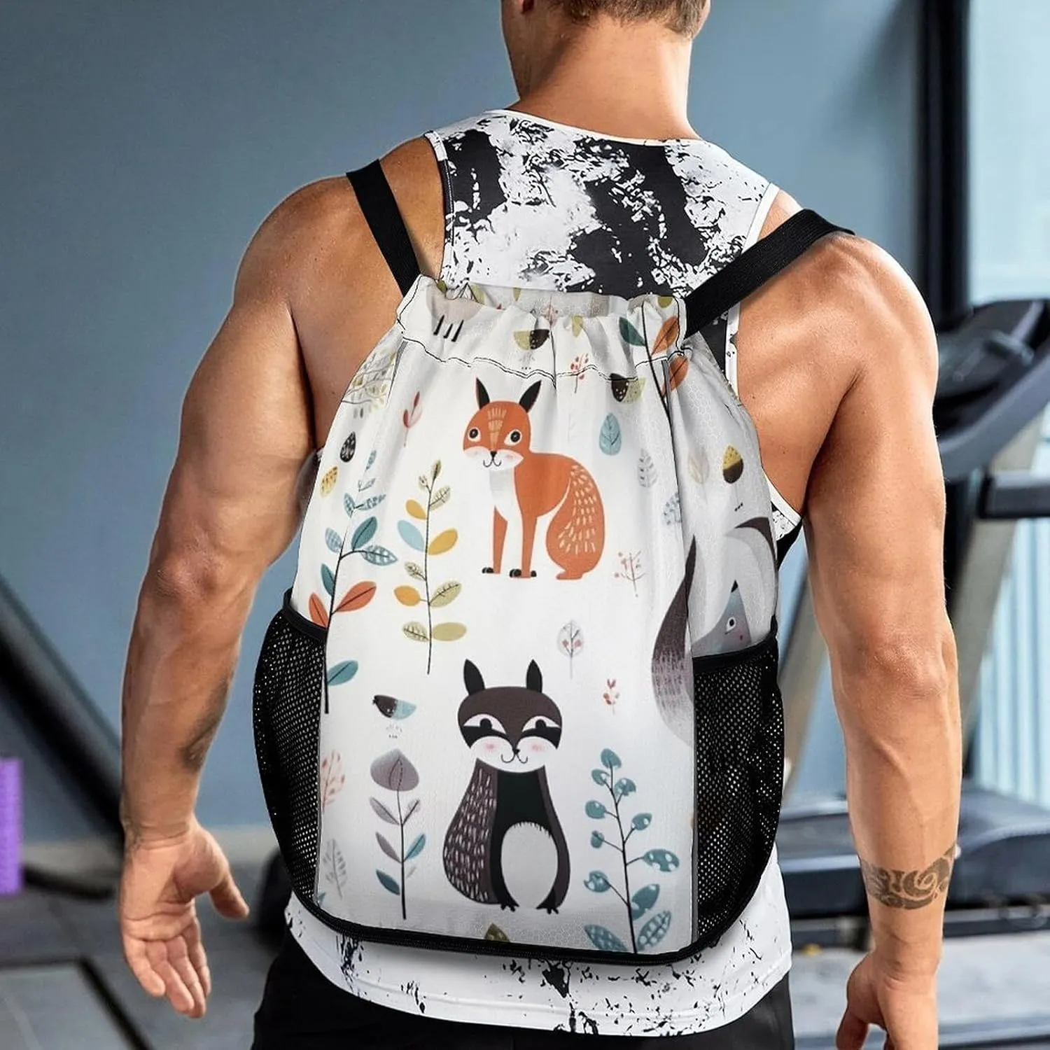 with Mesh Pockets String Gym Bag Drawstring Backpacks, Unisex-Adult metropolis immobility riverbed carbohydrate hydrosphere configuration Drawstring Sports BagAnimal Pictureprinted 