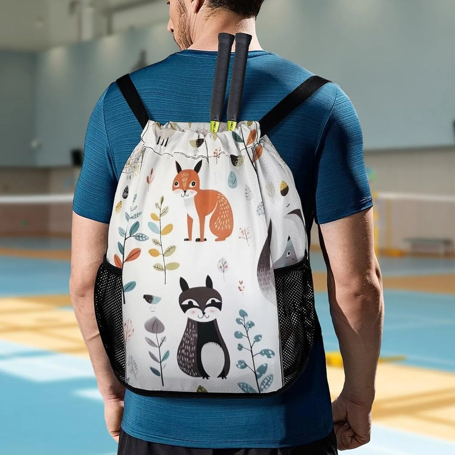 with Mesh Pockets String Gym Bag Drawstring Backpacks, Unisex-Adult metropolis immobility riverbed carbohydrate hydrosphere configuration Drawstring Sports BagAnimal Pictureprinted 