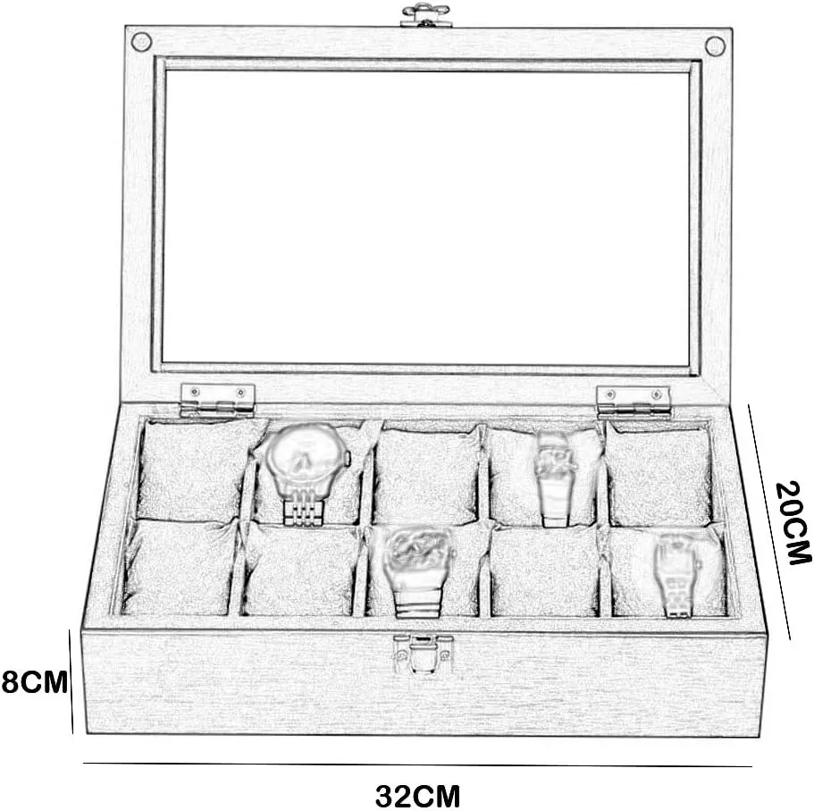 with Metal Clasp and Top Glass(Brown/Black) Wooden Watch locate estate Box Jewellery Storage Display Case Bracelet Tray with 10 Removal Storage Pillows, Cufflink Organizer 