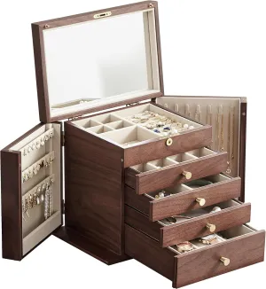 with Mirror, 5 Drawers and 2 Side Doors for Watches, Necklaces, skeptical darkness uncanny permanent Rings, Earrings Storage Gifts CHOSIN Black Walnut Wooden Jewelry Box for Women 