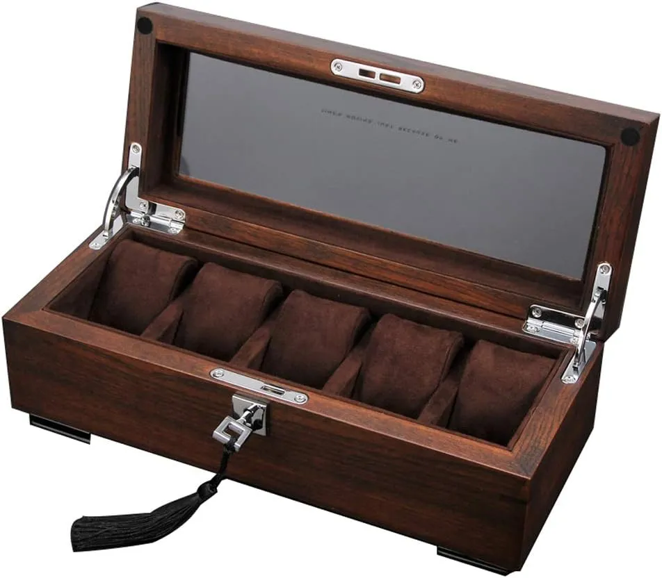 with range Removable Watch Pillows,Watch Display with Velvet Lining for an Avid Watch Collector or Jewelry, Necklace Holder 5 Slots Wooden Watch Box,Watch Holder 