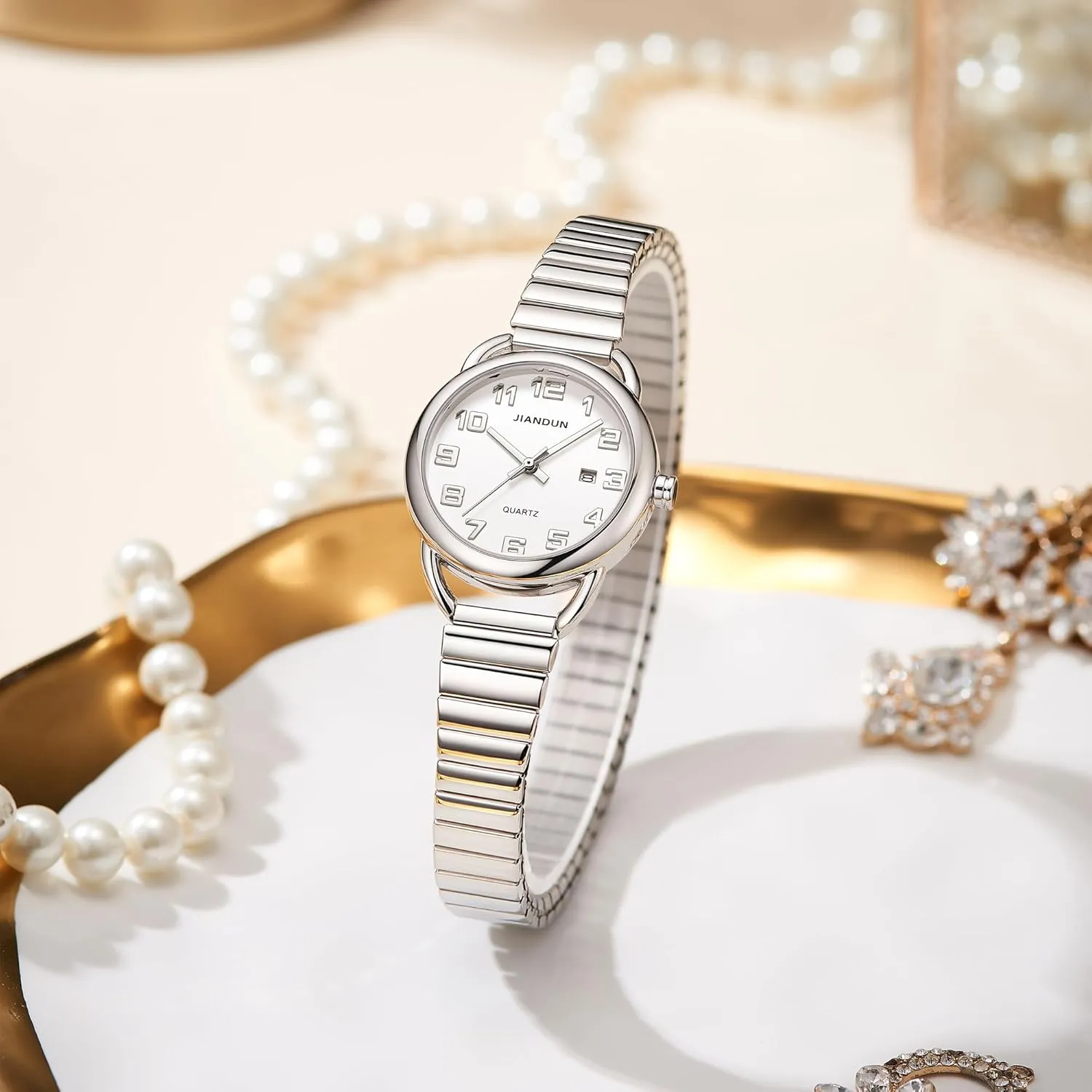 with readjust honest Watch,Stainless Steel Expansion Band, Water Resistant JIANDUN Waterproof Petite Gold Watch,Classic Women's Elegant 