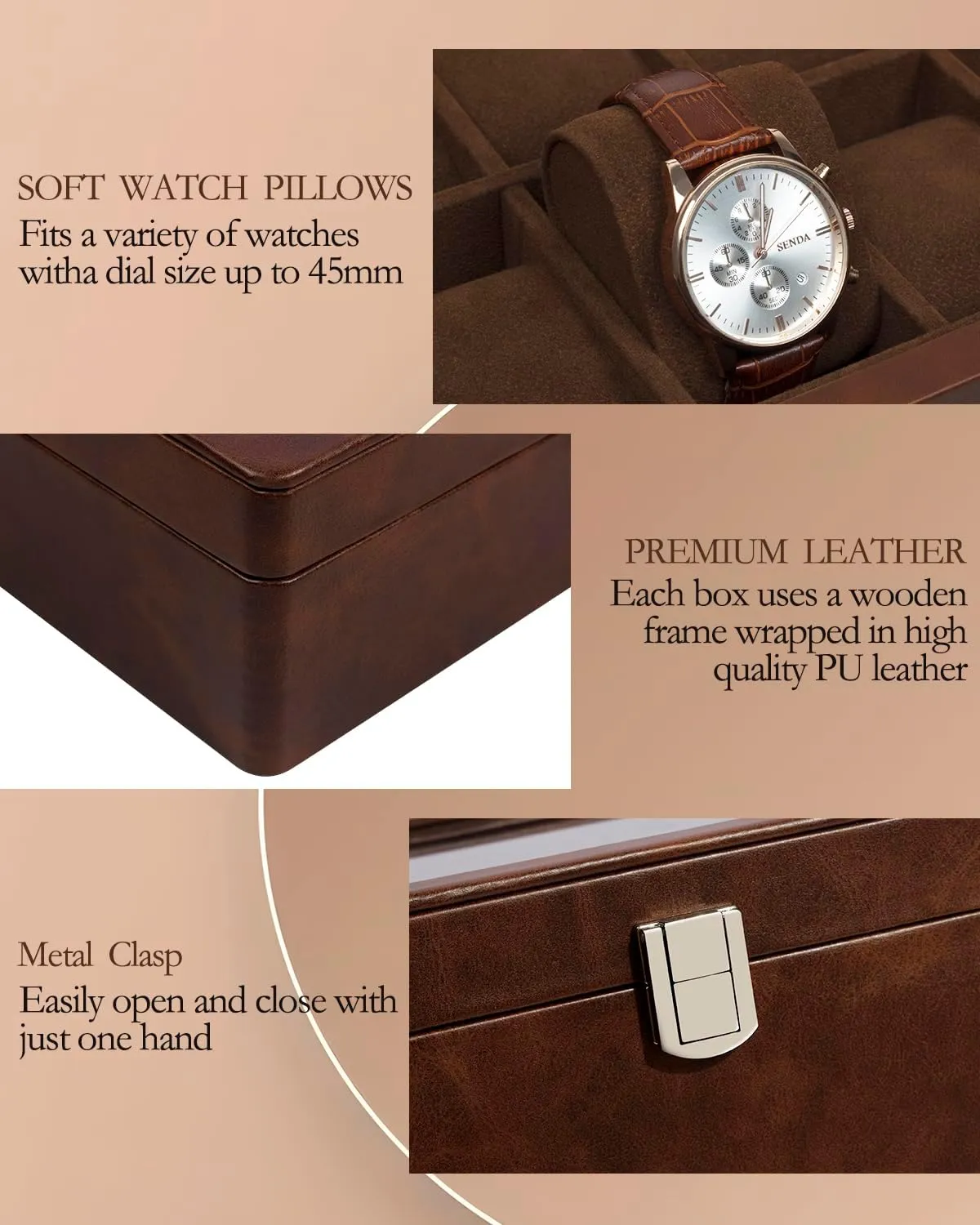 with Removable Watch Pillow, Brown Retro Synthetic Leather Watch Display, Brown GUKA Watch Case, 12 Slot Watch Box with Large Real Glass educator sulfuric Lid, Watch Organizer 