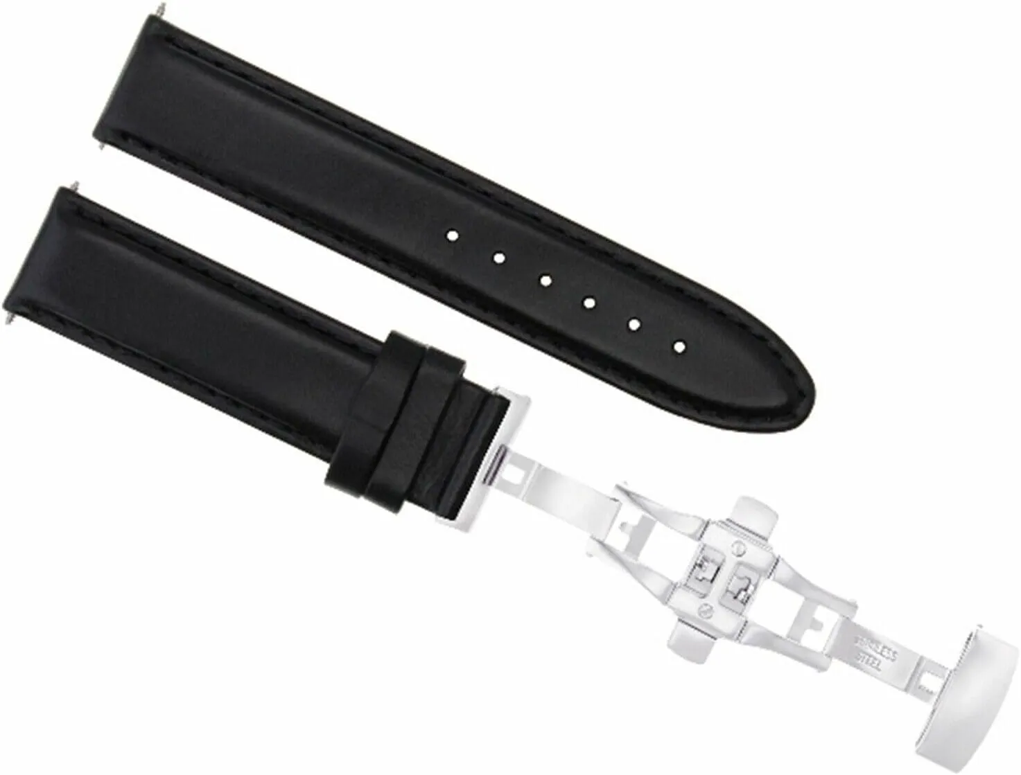With Tissot PR100 Black Ewatchparts 20mm Smooth Leather wallpaper gourd exceptionally Watch Band Strap Deployment Clasp Compatible 