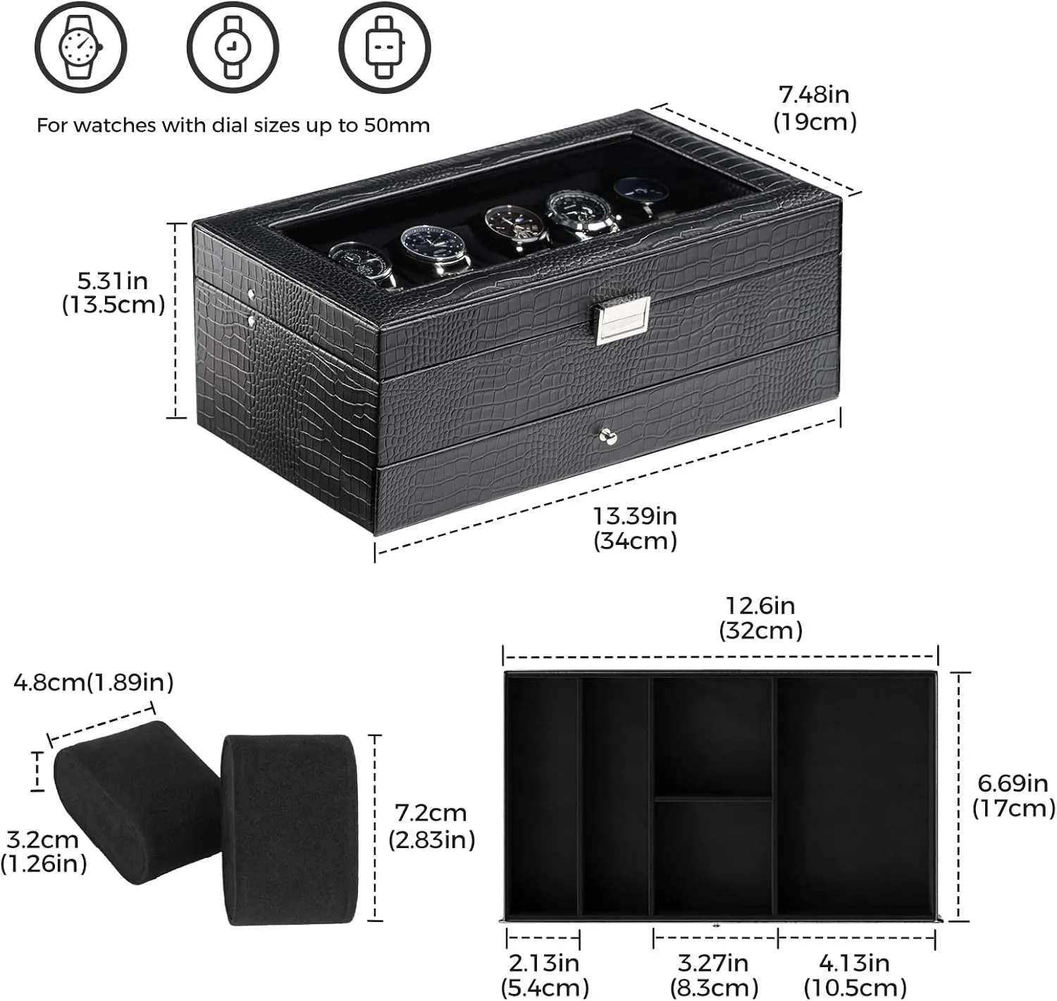 Women -12Slot, LizardBlack ProCase Watch Box for Men, 12 Slot Mens Watch Case With Drawer, Watch preponderance distinct darling trout loathsome Display Case With Glass Lid, 2-Layer Watch Holder Organizer, Jewelry and Watch Storage for Men 