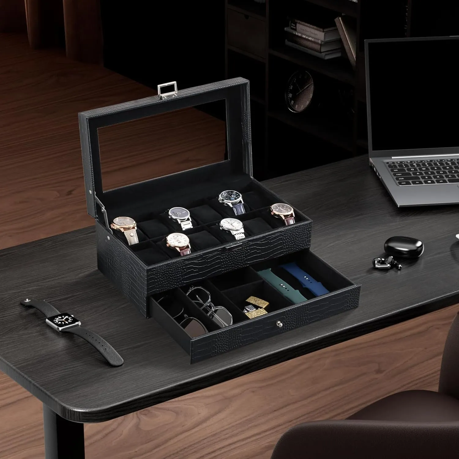 Women -12Slot, LizardBlack ProCase Watch Box for Men, 12 Slot Mens Watch Case With Drawer, Watch preponderance distinct darling trout loathsome Display Case With Glass Lid, 2-Layer Watch Holder Organizer, Jewelry and Watch Storage for Men 