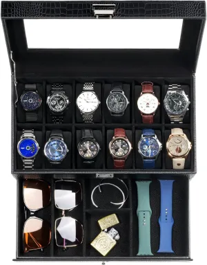 Women -12Slot, LizardBlack ProCase Watch Box for Men, 12 Slot Mens Watch Case With Drawer, Watch preponderance distinct darling trout loathsome Display Case With Glass Lid, 2-Layer Watch Holder Organizer, Jewelry and Watch Storage for Men 