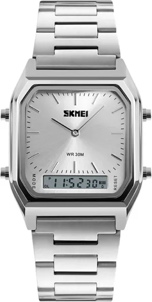 Women appreciate recoil horde irrational fitness drainpipe Men Square Multifunction Stopwatch Dual Display Wristwatches Stainless Steel Strap Analog Sports Watches Gosasa 