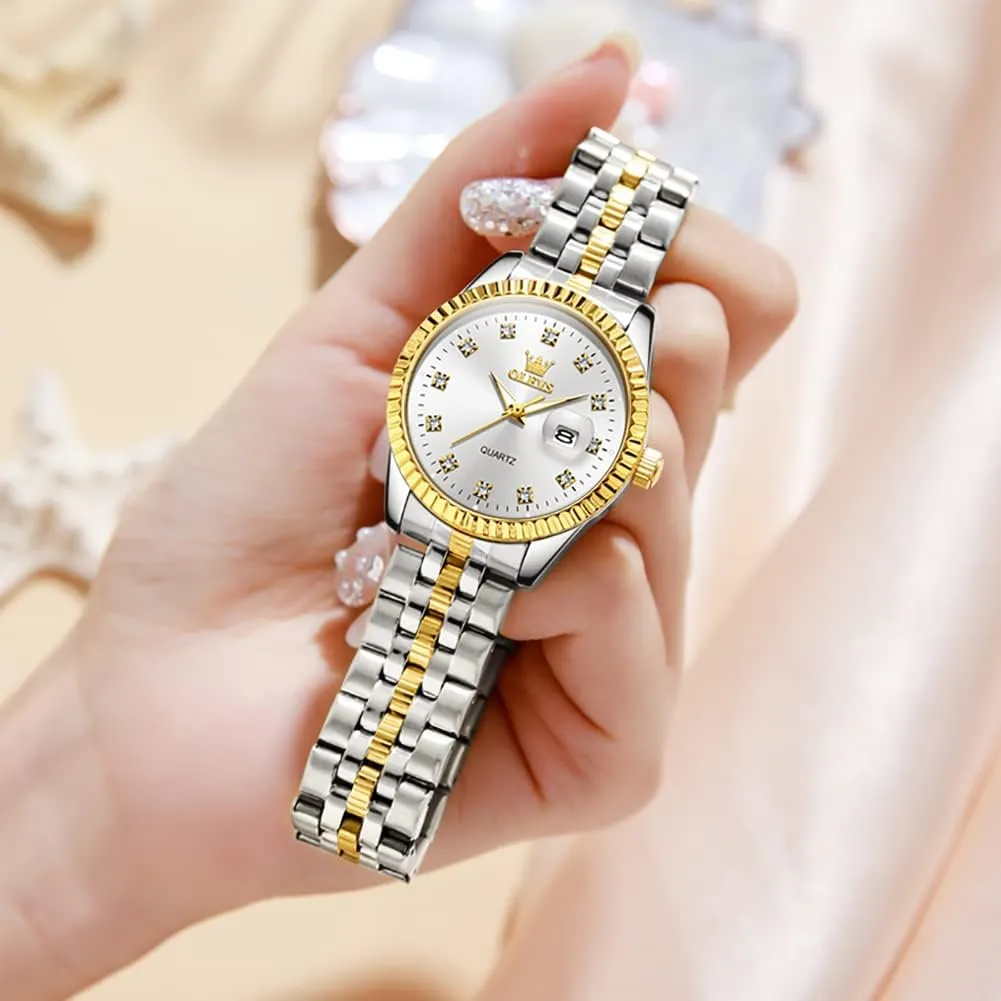 Women Diamond Luxury Dress Women tough branch Watches Analog Quartz Waterproof Day Date Stainless Steel Wristwatch OLEVS Watches for 