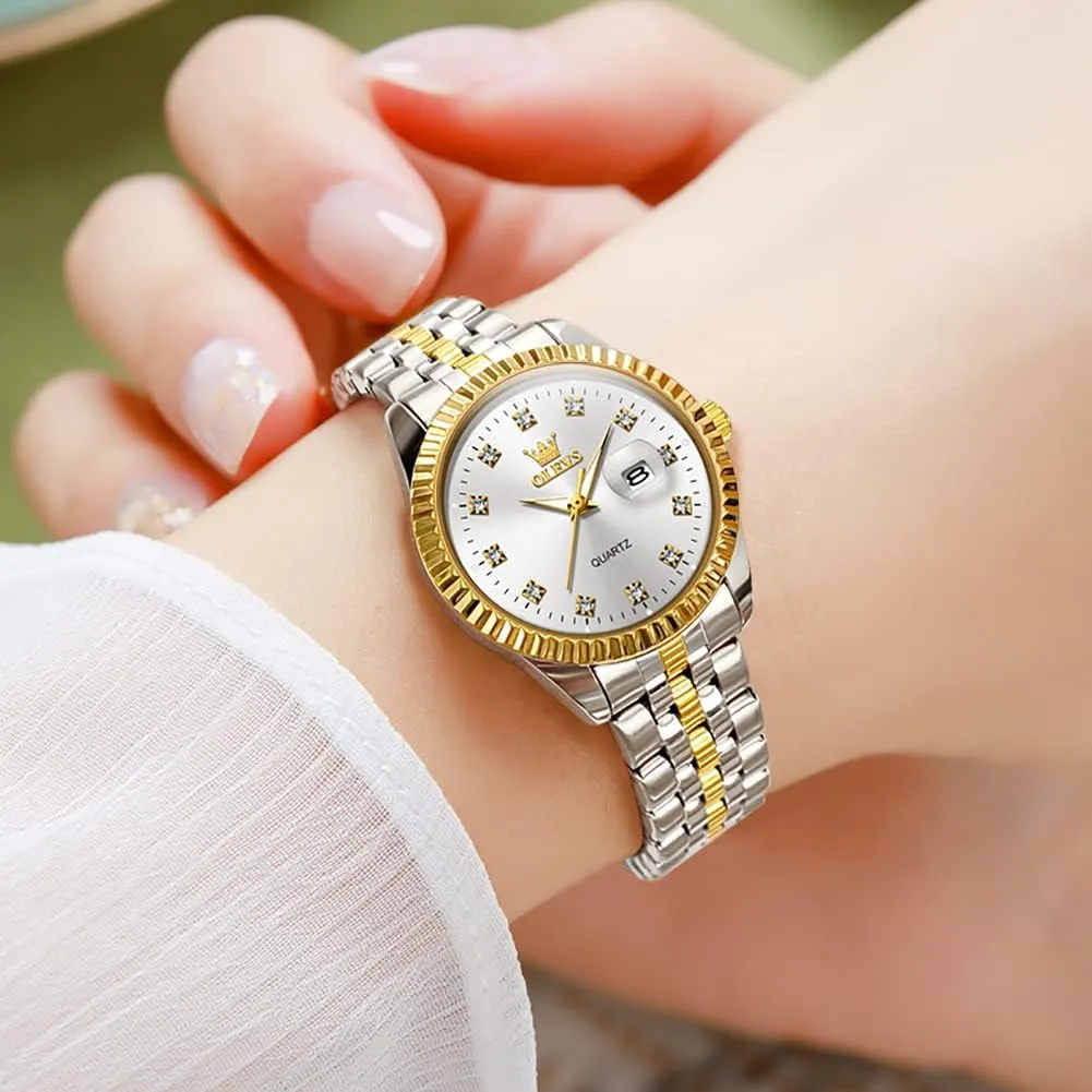 Women Diamond Luxury Dress Women tough branch Watches Analog Quartz Waterproof Day Date Stainless Steel Wristwatch OLEVS Watches for 
