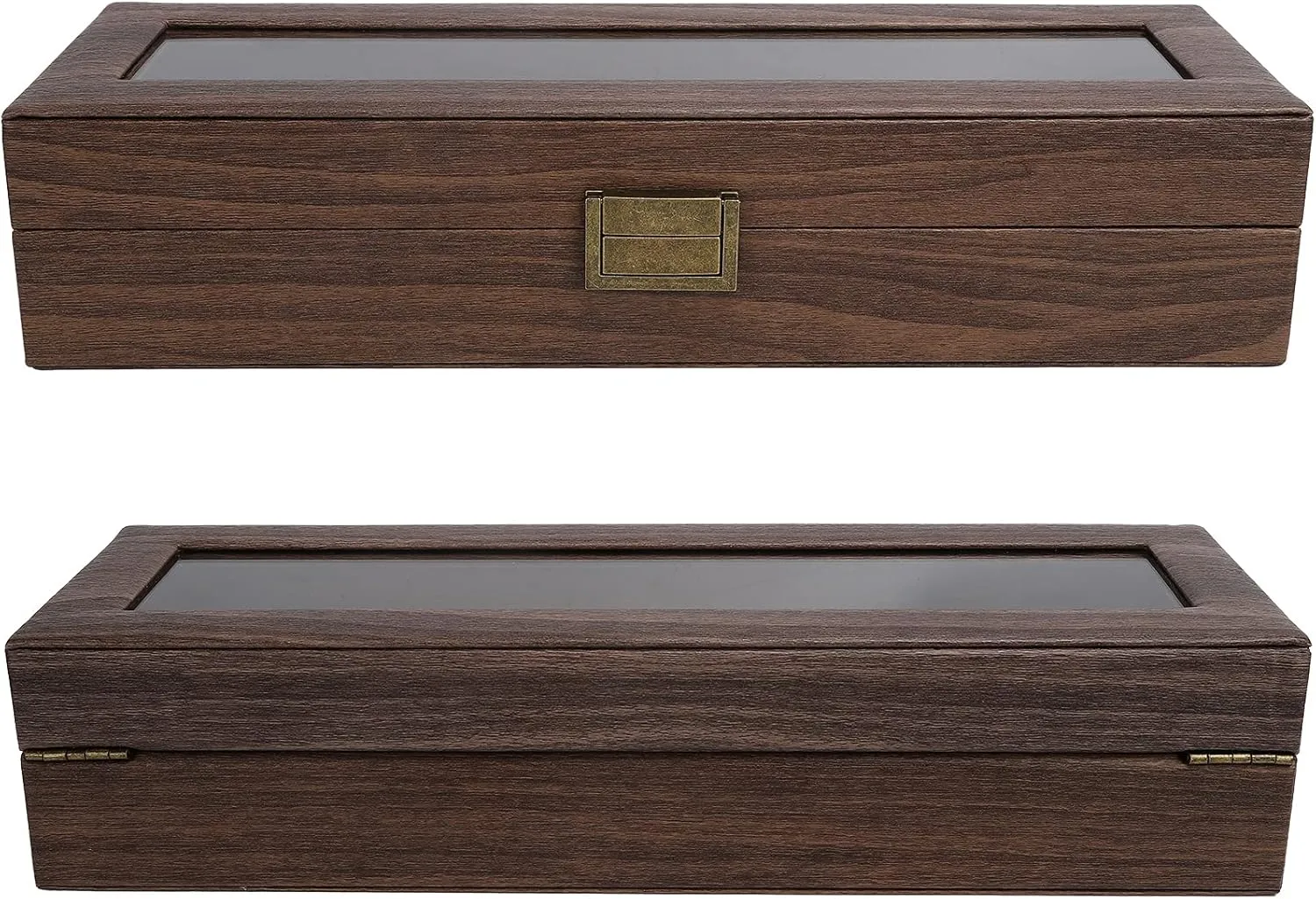 Women Glass Top Collection Box, Gift for Loved Ones 6 Grids appreciation Wooden Case Watch Display Box, Watch Display Storage Box PU Jewelry Collection Case, for Men 