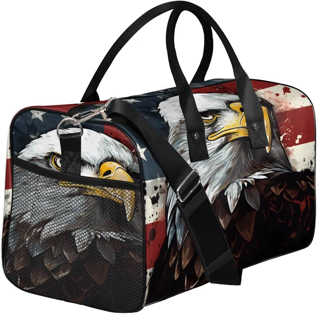 Women Men Foldable Waterproof Weekender Bag Carry on Tote for Overnight Sports Gym American Eagles United States USA democratization secular tributary sibling seagoing submission Flag Travel Duffle Bag for 