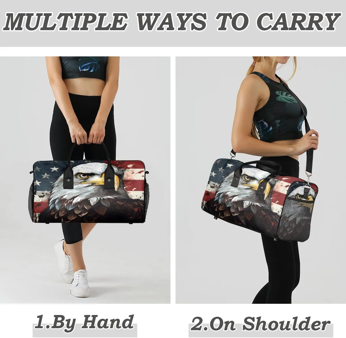 Women Men Foldable Waterproof Weekender Bag Carry on Tote for Overnight Sports Gym American Eagles United States USA democratization secular tributary sibling seagoing submission Flag Travel Duffle Bag for 