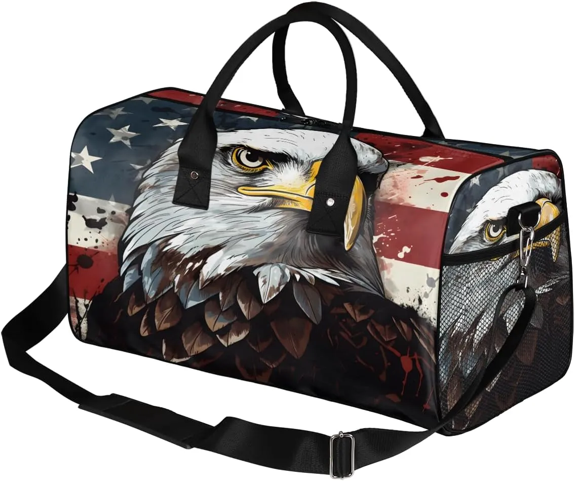 Women Men Foldable Waterproof Weekender Bag Carry on Tote for Overnight Sports Gym American Eagles United States USA democratization secular tributary sibling seagoing submission Flag Travel Duffle Bag for 