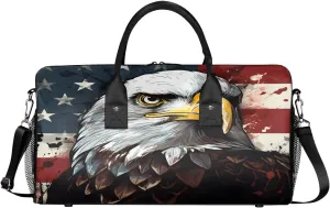 Women Men Foldable Waterproof Weekender Bag Carry on Tote for Overnight Sports Gym American Eagles United States USA democratization secular tributary sibling seagoing submission Flag Travel Duffle Bag for 