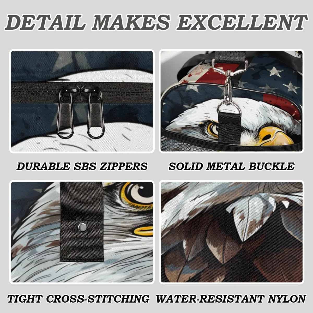 Women Men Foldable Waterproof Weekender Bag Carry on Tote for Overnight Sports Gym American Eagles United States USA democratization secular tributary sibling seagoing submission Flag Travel Duffle Bag for 