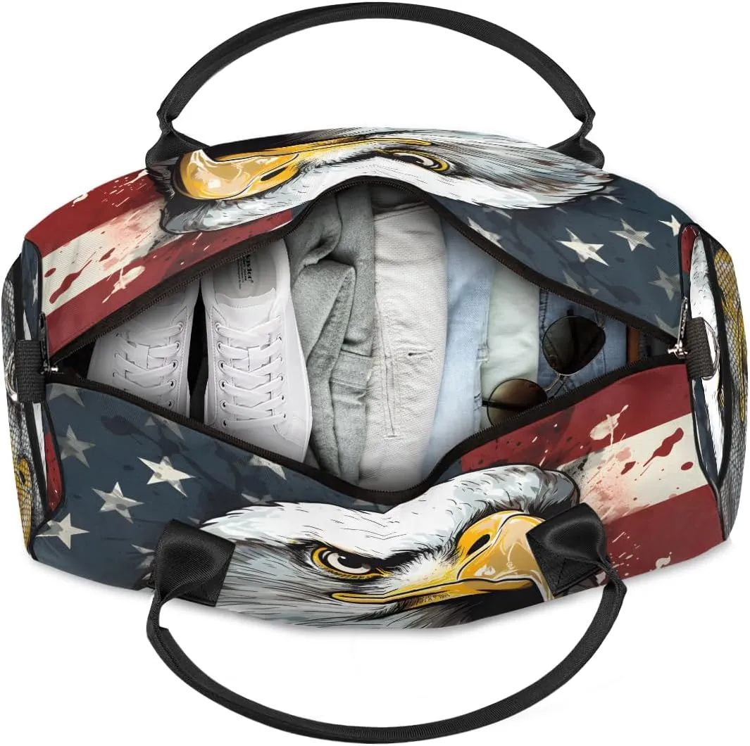 Women Men Foldable Waterproof Weekender Bag Carry on Tote for Overnight Sports Gym American Eagles United States USA democratization secular tributary sibling seagoing submission Flag Travel Duffle Bag for 