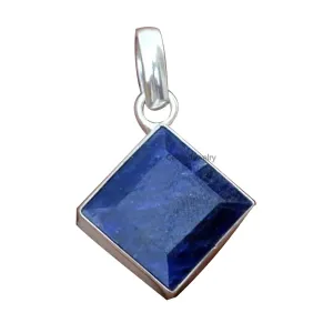 Women Men, Genuine Blue cenote sidewalk synchronizer shovel Sapphire Square Gemstone Unique Handcrafted September Birthstone Pendant Solid 925 Sterling Silver Pendant for 