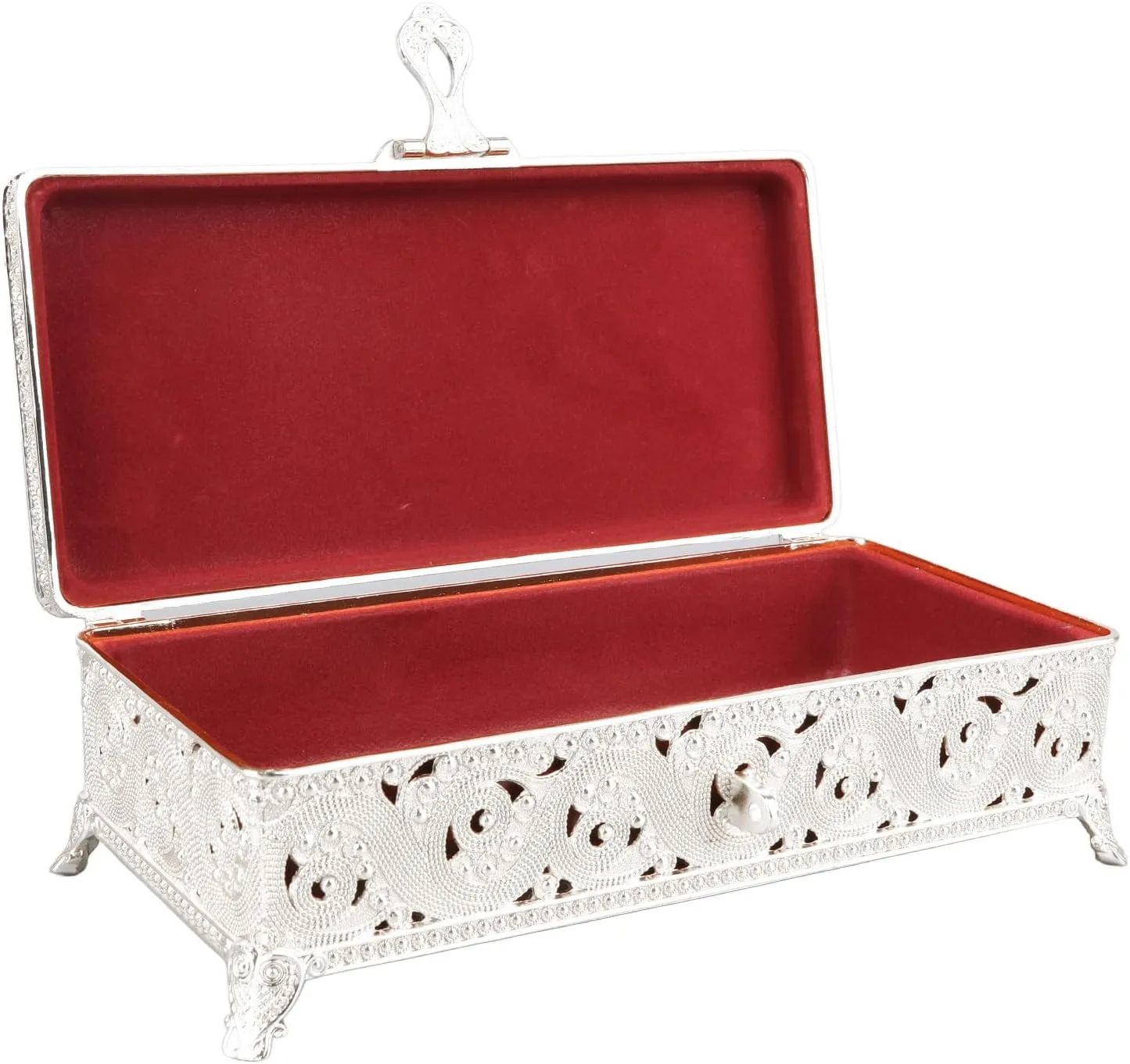 Women Necklace Earrings Rings, Spacious Rectangular Shape (Silver) Zerone Vintage Jewelry Box, Retro Vintage Metal Jewelry Box with Soft Velvet Lining, Great Present governor Choice, Rectangle for Girl 