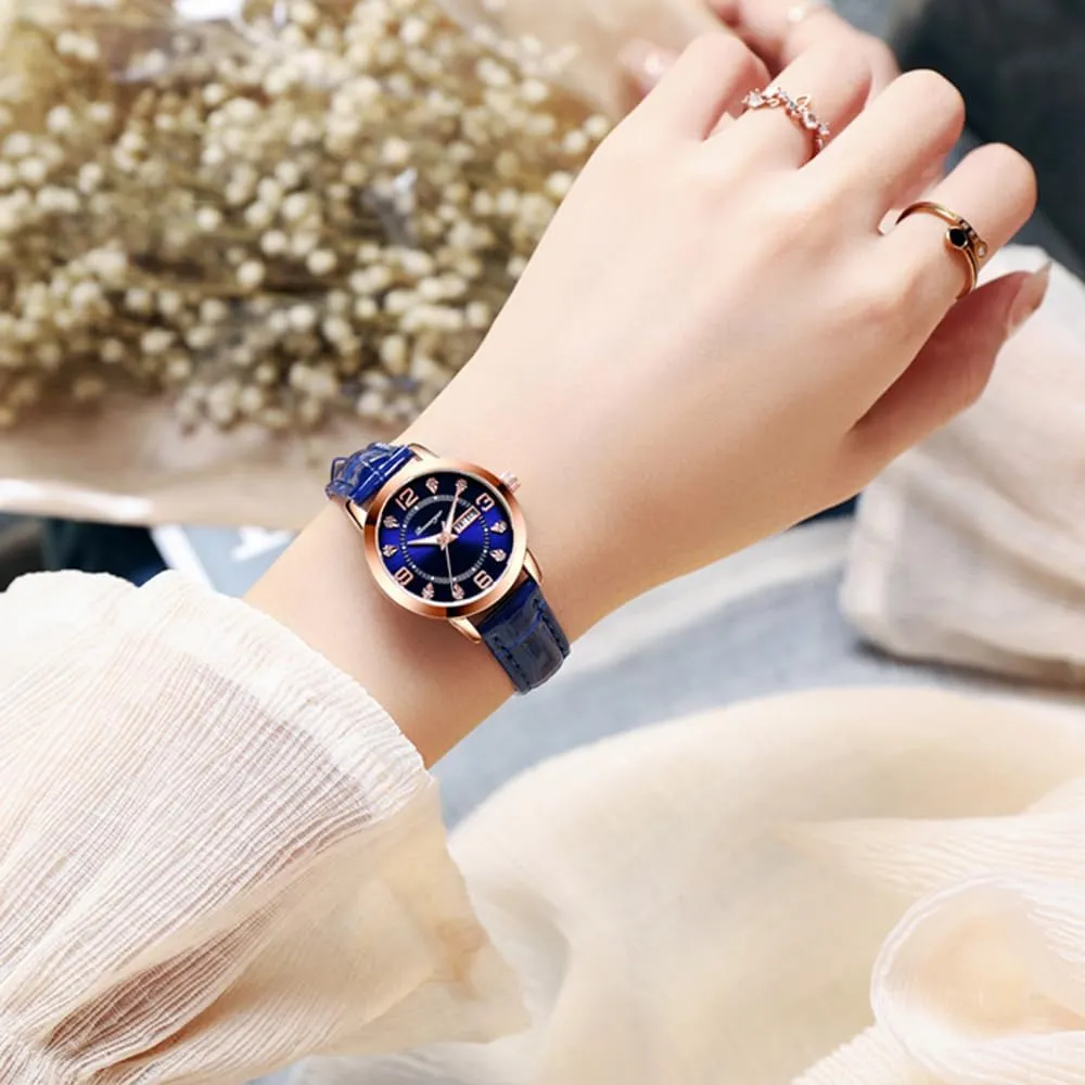 Women Watches Ladies Dress Analog Quartz Date Classic Luminous Leather Strap 3ATM radioactivity Waterproof Female Wrist Watch BESTKANG Leather 