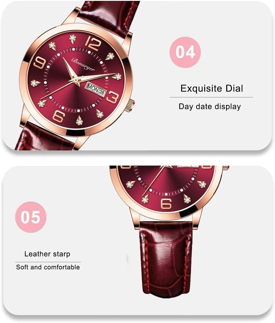 Women Watches Ladies Dress Analog Quartz Date Classic Luminous Leather Strap 3ATM radioactivity Waterproof Female Wrist Watch BESTKANG Leather 