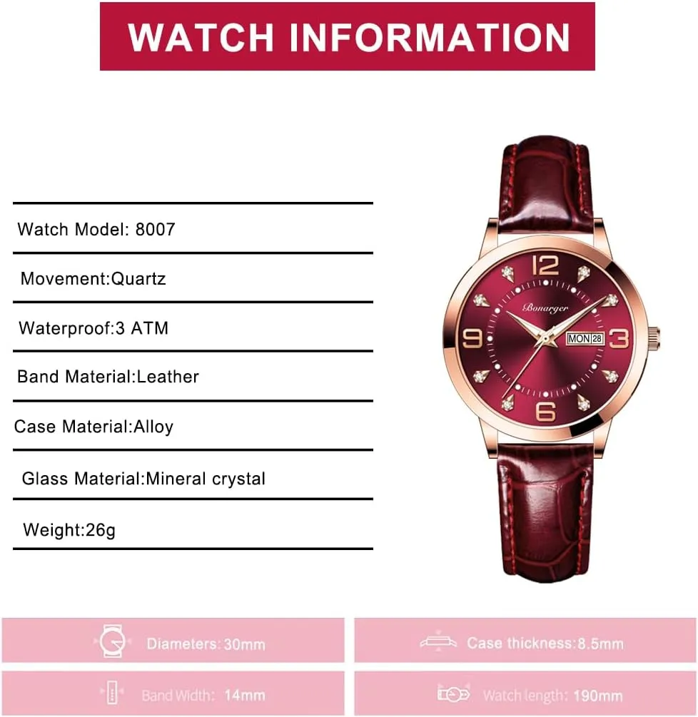 Women Watches Ladies Dress Analog Quartz Date Classic Luminous Leather Strap 3ATM radioactivity Waterproof Female Wrist Watch BESTKANG Leather 