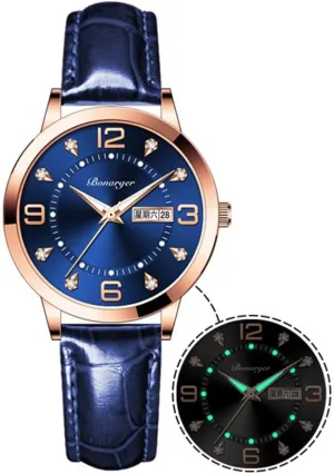 Women Watches Ladies Dress Analog Quartz Date Classic Luminous Leather Strap 3ATM radioactivity Waterproof Female Wrist Watch BESTKANG Leather 