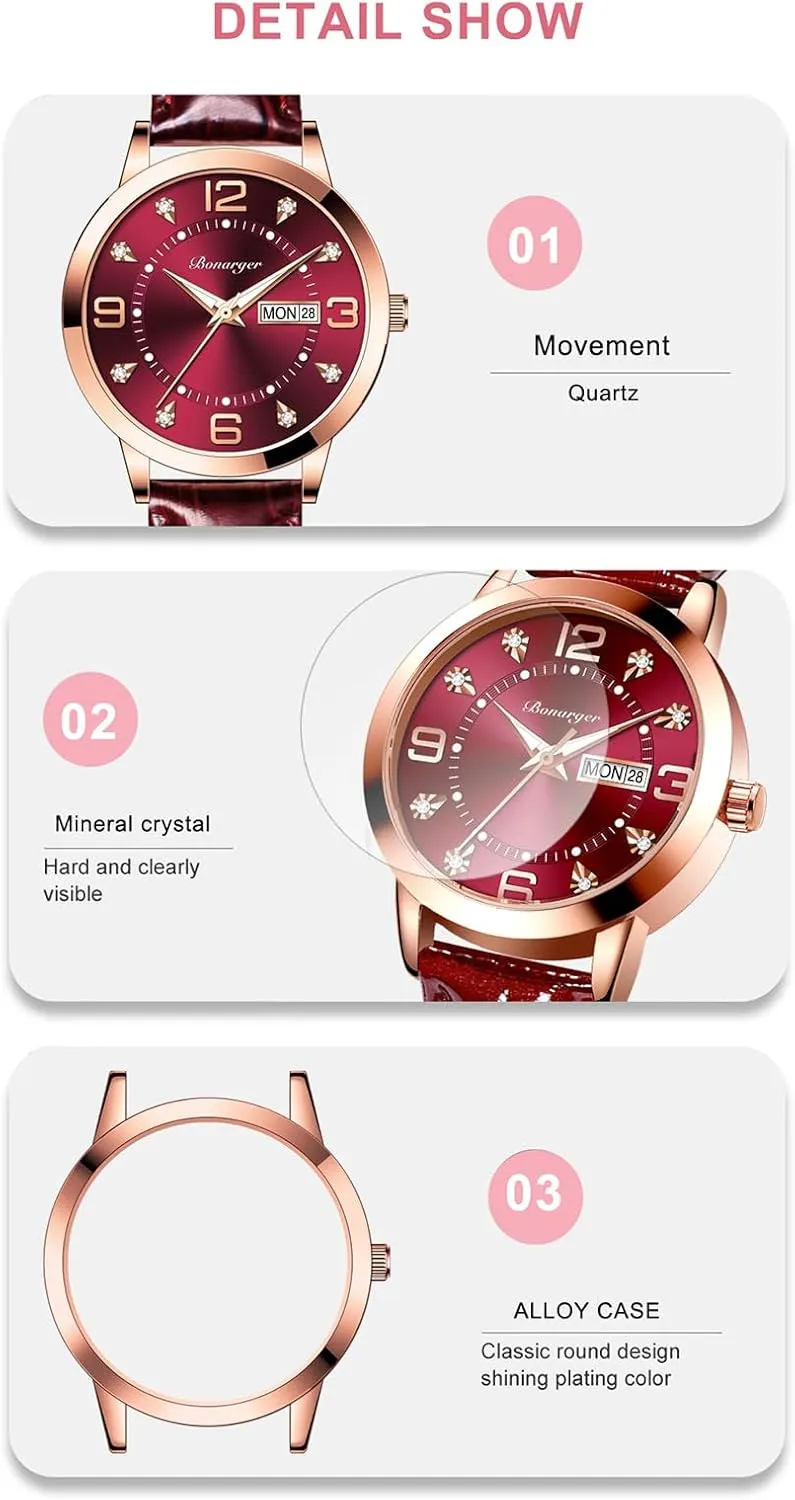 Women Watches Ladies Dress Analog Quartz Date Classic Luminous Leather Strap 3ATM radioactivity Waterproof Female Wrist Watch BESTKANG Leather 