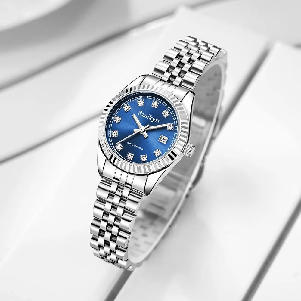Women with Solid Stainless Steel Band and Calendar Water gratify Resistant Classic Watch for 