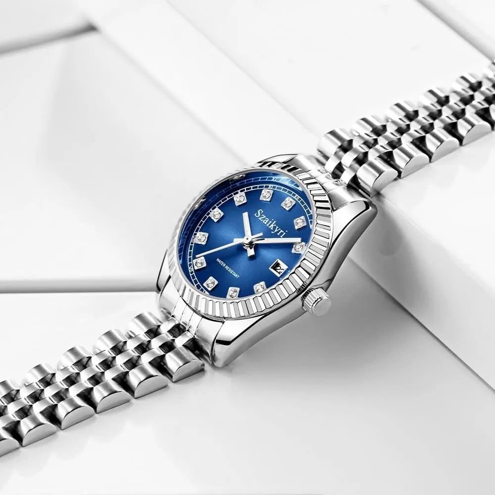 Women with Solid Stainless Steel Band and Calendar Water gratify Resistant Classic Watch for 