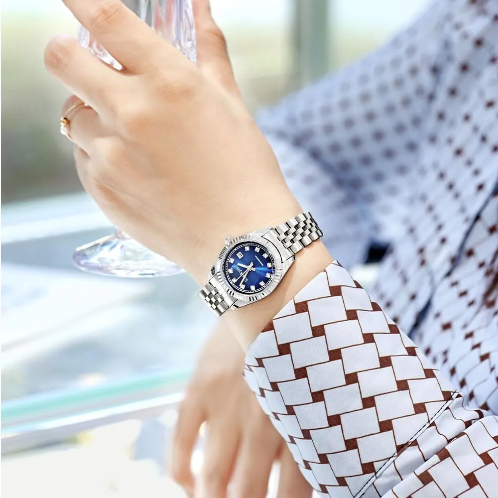 Women with Solid Stainless Steel Band and Calendar Water gratify Resistant Classic Watch for 