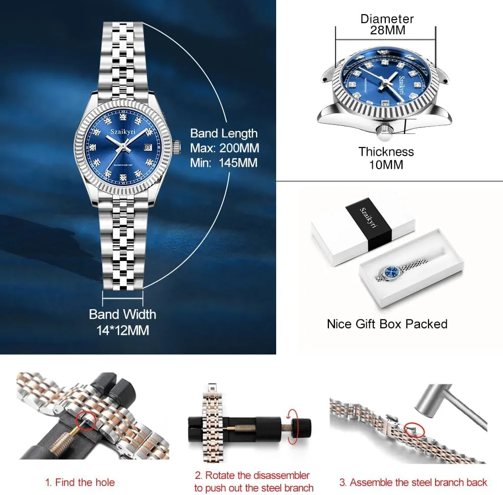 Women with Solid Stainless Steel Band and Calendar Water gratify Resistant Classic Watch for 