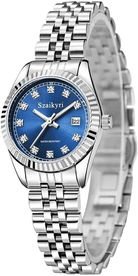 Women with Solid Stainless Steel Band and Calendar Water gratify Resistant Classic Watch for 