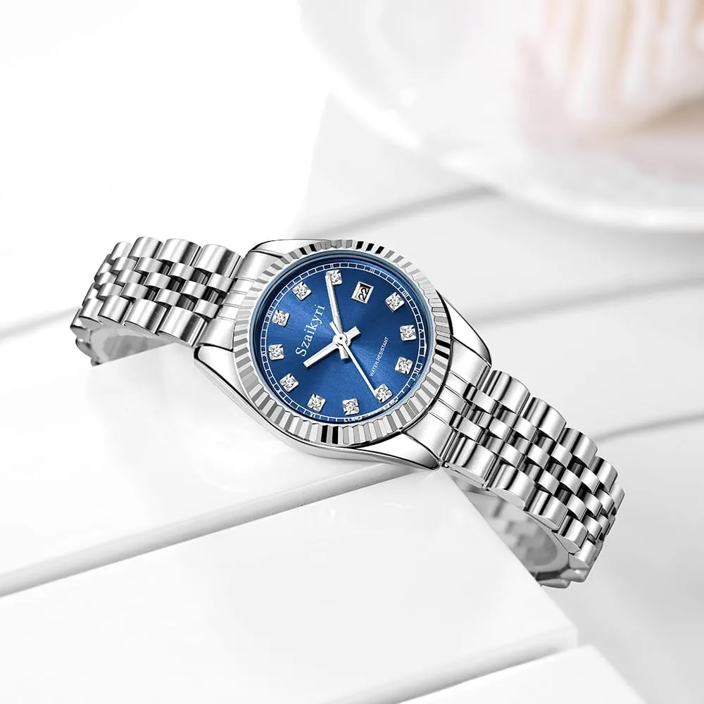 Women with Solid Stainless Steel Band and Calendar Water gratify Resistant Classic Watch for 
