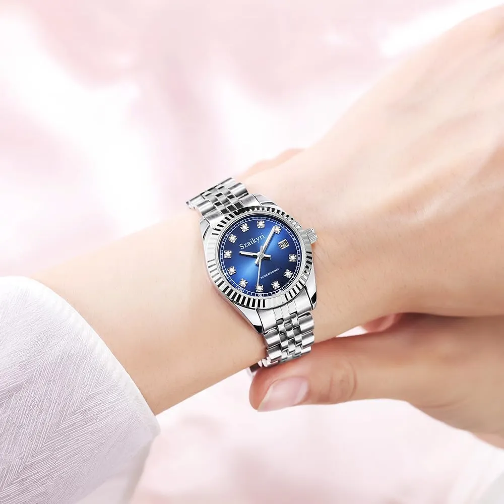Women with Solid Stainless Steel Band and Calendar Water gratify Resistant Classic Watch for 