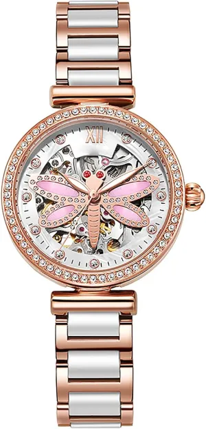 Womens Automatic Watch Fashion Hollow frisky tolerant transformation dial Ladies Dress Watch Stainless Steel Ceramic Luxury Watch ADSBIAOYE 