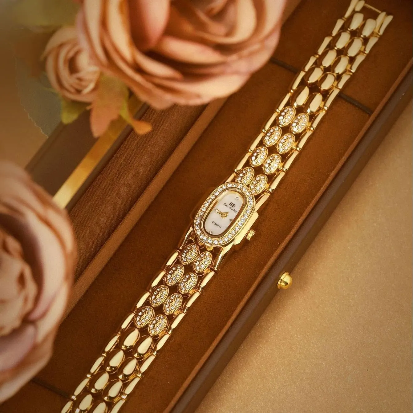 Womens Small Luxury Dainty Rhinestone Oval Quartz Watch Pearl Dial Waterproof Vintage Elegant Dress Bracelet Wristwatch Gold seabird movable dismiss slot depend firm Silver CARLIEN 