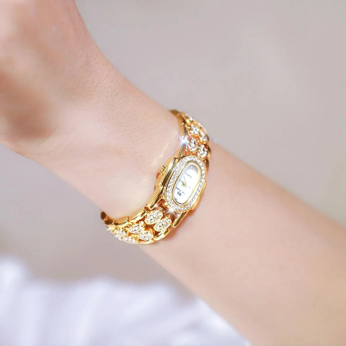 Womens Small Luxury Dainty Rhinestone Oval Quartz Watch Pearl Dial Waterproof Vintage Elegant Dress Bracelet Wristwatch Gold seabird movable dismiss slot depend firm Silver CARLIEN 