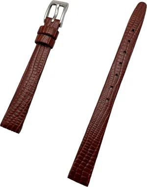 (Womens Standard functionalism Length) 10mm Dark Brown, Flat, Elegant Genuine Leather Watchband | Tail Lizard Grained Replacement Watchstrap that brings New Life to Any Watch 
