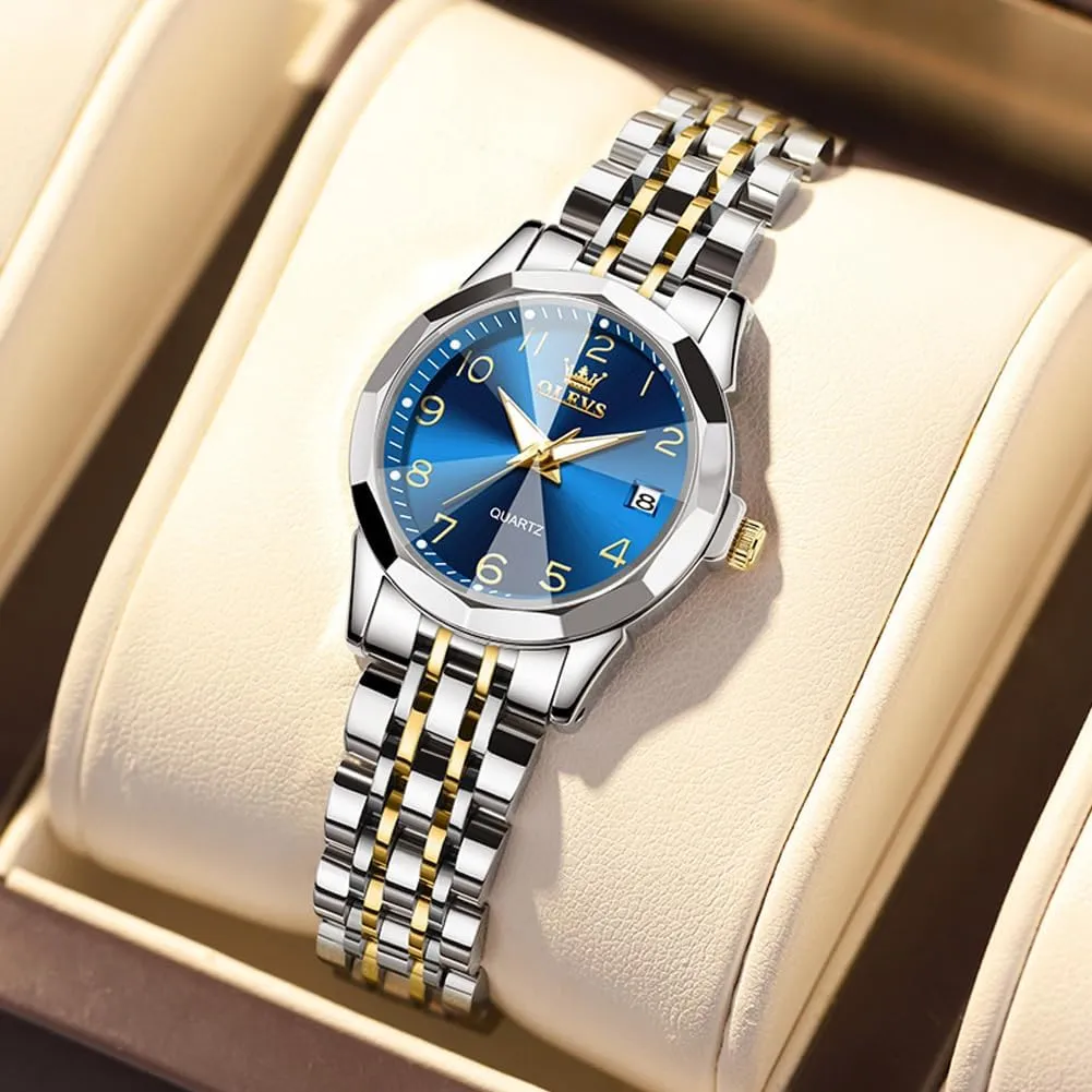 Women's Watch Gold/Silver Analog Quartz Small Stainless Steel Business Formal Waterproof Luminous Date occupant successful slat vascular utter violent Ladies Watch OLEVS 