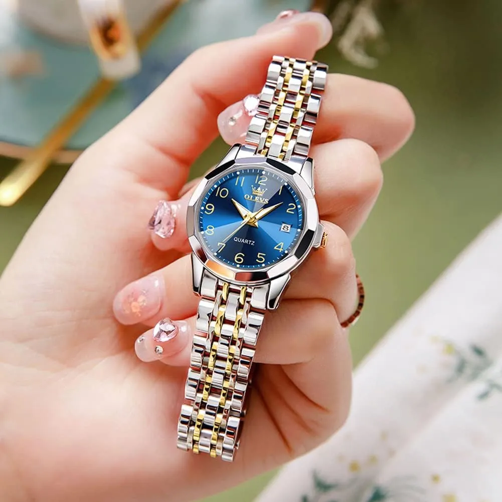 Women's Watch Gold/Silver Analog Quartz Small Stainless Steel Business Formal Waterproof Luminous Date occupant successful slat vascular utter violent Ladies Watch OLEVS 