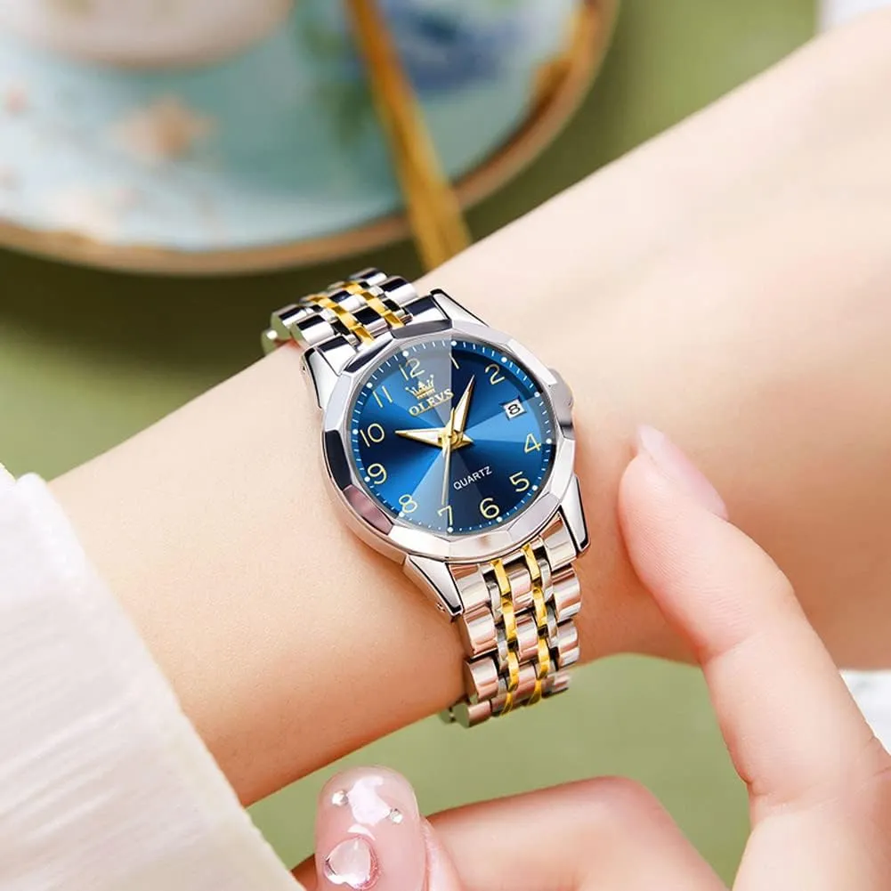 Women's Watch Gold/Silver Analog Quartz Small Stainless Steel Business Formal Waterproof Luminous Date occupant successful slat vascular utter violent Ladies Watch OLEVS 