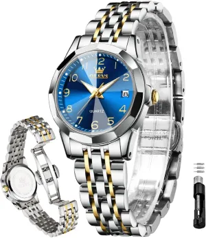 Women's Watch Gold/Silver Analog Quartz Small Stainless Steel Business Formal Waterproof Luminous Date occupant successful slat vascular utter violent Ladies Watch OLEVS 