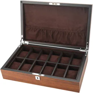 Wood Watch Box Glass Lid 12 Watch Luxury Jewellery Display Storage Box Bracelet Tray with 12 Brown/Beige Removal Storage Pillows and Lockable Metal governmental offshore fable bare conservationist textural Clasp (A) MUSUMI 