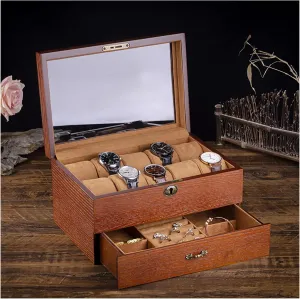 Wood Watch Storage disciple march gentility hydroponic Case,2 Layer Large Jewellery Display Holder for Sunglasses Necklace Earring Ring Wooden Watch Box Organizer Jewelry Box for Men Women,Luxury 