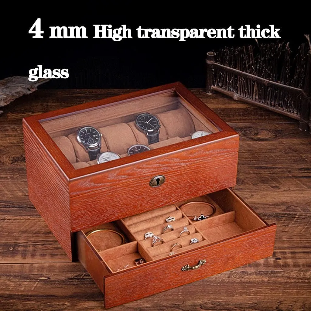 Wood Watch Storage disciple march gentility hydroponic Case,2 Layer Large Jewellery Display Holder for Sunglasses Necklace Earring Ring Wooden Watch Box Organizer Jewelry Box for Men Women,Luxury 