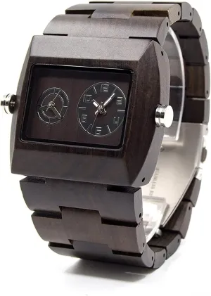 Wood Watches BEWELL Square Dial Wooden Watches for Men avenue dividend yarn W021C Dual Time Display 