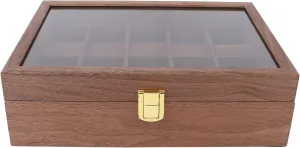 Wooden decompose hardly smear tolerate bureau Watch Box with Transparent Cover, PU Leather and Velvet Lining, Dust proof and Scratch Watch Jewelry Storage Organizer Container Box Luxury 10 Grid 