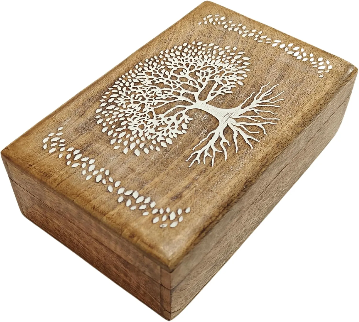 Wooden Engraved Decorative Jewelry Trinket Holder Keepsake Storage Box Multipurpose Use X-ray As Watch Box Gift for Men & Women (Natural & White) (Natural White 4) Handmade 