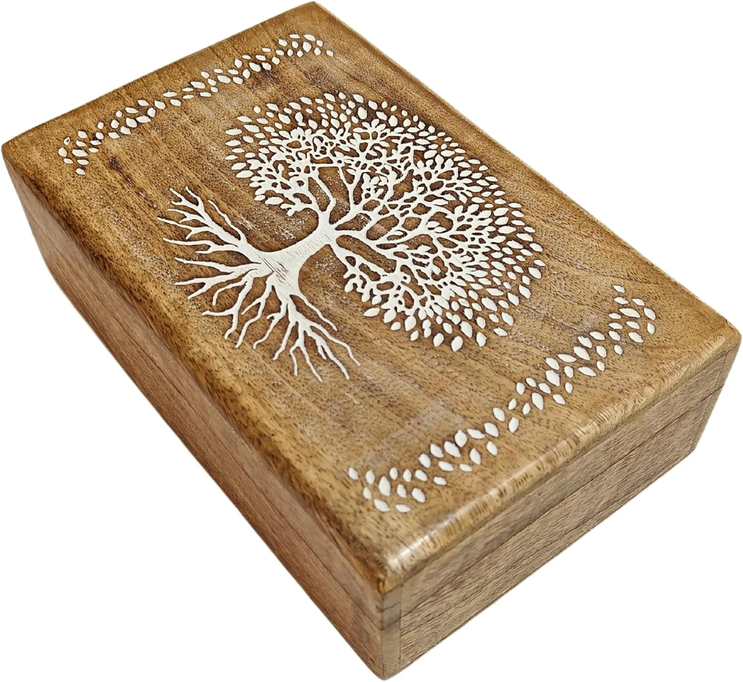 Wooden Engraved Decorative Jewelry Trinket Holder Keepsake Storage Box Multipurpose Use X-ray As Watch Box Gift for Men & Women (Natural & White) (Natural White 4) Handmade 